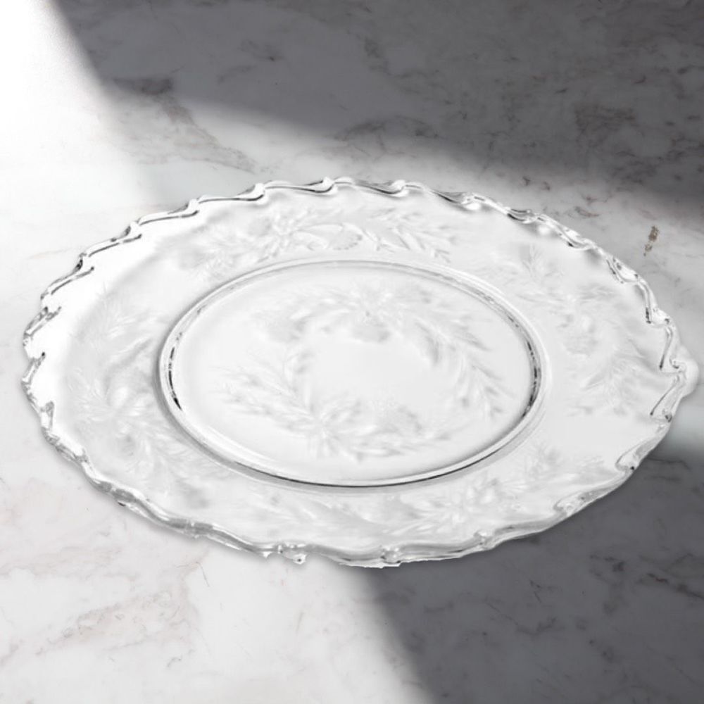 Mid Century Fostoria Heather Etched Crystal Large Dinner Plate 10”